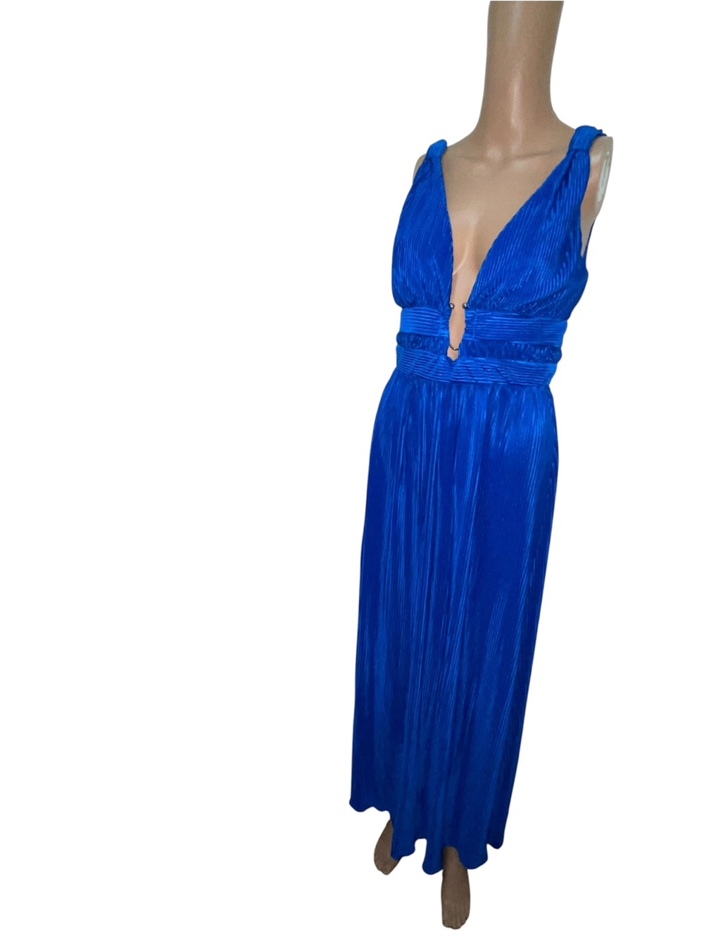 JOLIE & JOY PLEATED PLUNGING MAXI DRESS WOMEN V-NECK ROYAL BLUE COLOR SIZE L **
